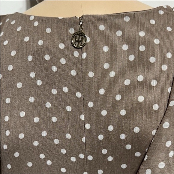 Tommy Hilfiger Fit & Flare Ruffle Dress Polka Dot Tan Taupe Women’s Size 6 NWT - Picture 7 of 8